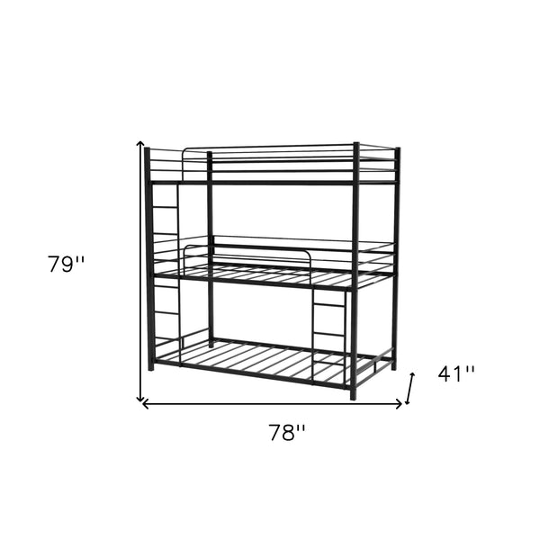 Homeroots Black Twin Over Twin Over Twin Traditional Bunk Bed  Steel 403993