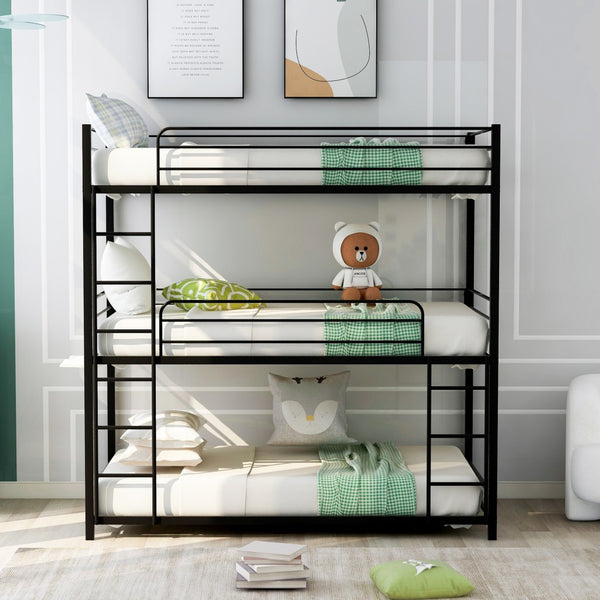 Homeroots Black Twin Over Twin Over Twin Traditional Bunk Bed  Steel 403993