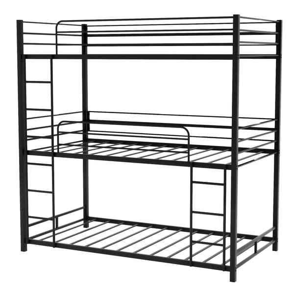 Homeroots Black Twin Over Twin Over Twin Traditional Bunk Bed  Steel 403993