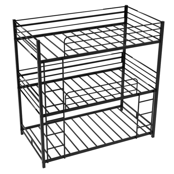 Homeroots Black Twin Over Twin Over Twin Traditional Bunk Bed  Steel 403993