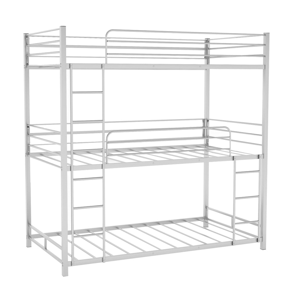 Homeroots Silver Twin Over Twin Over Twin Traditional Bunk Bed  Steel 403994