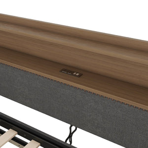 English Elm Twin Size Daybed And Trundle Set With Charging Station, Led Lights, Gray Upholstered Design, Modern Look W1580S00044-GIGA