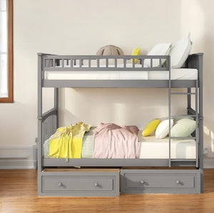 Homeroots Twin Over Twin Bunk Bed Drawers Convertible Beds Gray  Manufactured Wood And Solid Wood 403995