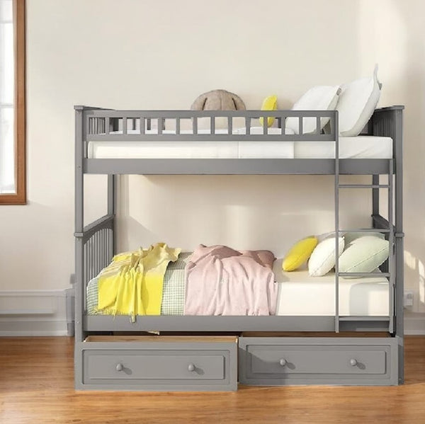 Homeroots Twin Over Twin Bunk Bed Drawers Convertible Beds Gray  Manufactured Wood And Solid Wood 403995
