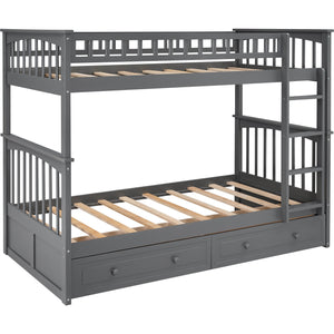 Homeroots Twin Over Twin Bunk Bed Drawers Convertible Beds Gray  Manufactured Wood And Solid Wood 403995