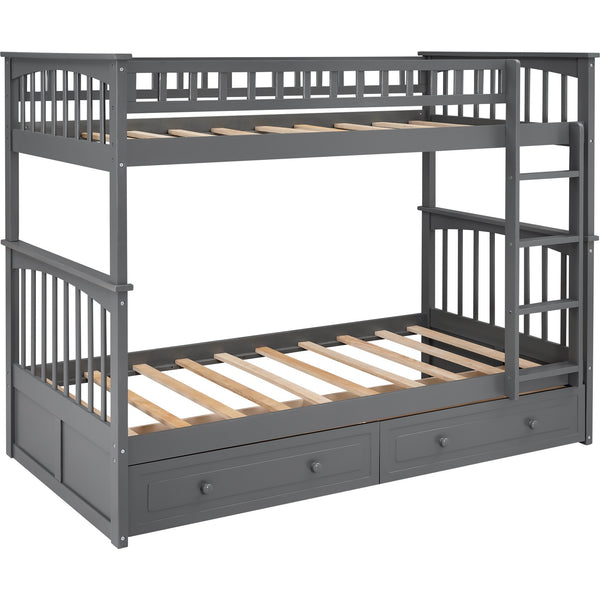 Homeroots Twin Over Twin Bunk Bed Drawers Convertible Beds Gray  Manufactured Wood And Solid Wood 403995