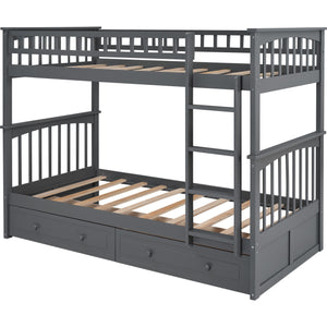 Homeroots Twin Over Twin Bunk Bed Drawers Convertible Beds Gray  Manufactured Wood And Solid Wood 403995
