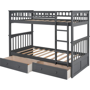 Homeroots Twin Over Twin Bunk Bed Drawers Convertible Beds Gray  Manufactured Wood And Solid Wood 403995