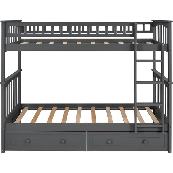 Homeroots Twin Over Twin Bunk Bed Drawers Convertible Beds Gray  Manufactured Wood And Solid Wood 403995