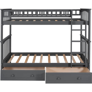 Homeroots Twin Over Twin Bunk Bed Drawers Convertible Beds Gray  Manufactured Wood And Solid Wood 403995