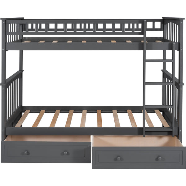 Homeroots Twin Over Twin Bunk Bed Drawers Convertible Beds Gray  Manufactured Wood And Solid Wood 403995