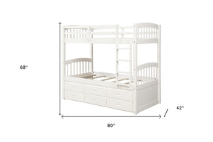 Homeroots White Twin Over Twin Bunk Bed With Trundle And Drawers  Manufactured Wood And Solid Wood 403998