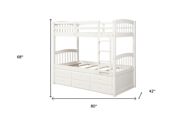 Homeroots White Twin Over Twin Bunk Bed With Trundle And Drawers  Manufactured Wood And Solid Wood 403998