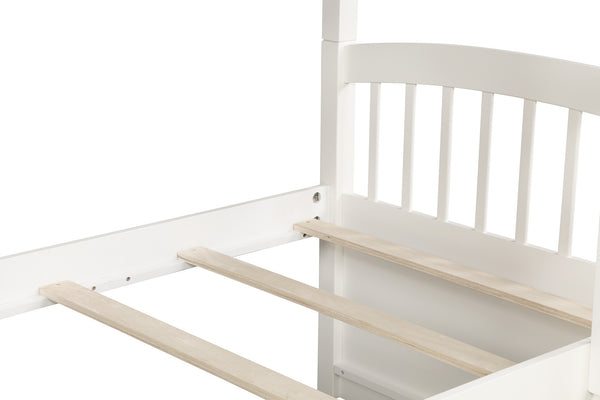 Homeroots White Twin Over Twin Bunk Bed With Trundle And Drawers  Manufactured Wood And Solid Wood 403998