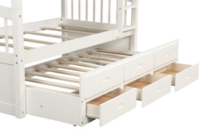 Homeroots White Twin Over Twin Bunk Bed With Trundle And Drawers  Manufactured Wood And Solid Wood 403998