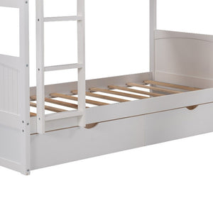 Homeroots White Twin Size Bunk Bed With Attached Loft Bed And Drawers  Manufactured Wood And Solid Wood 403999