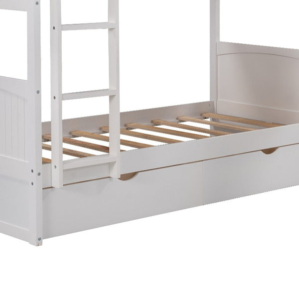 Homeroots White Twin Size Bunk Bed With Attached Loft Bed And Drawers  Manufactured Wood And Solid Wood 403999