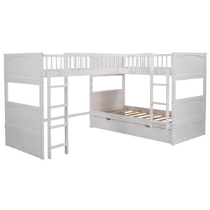 Homeroots White Twin Size Bunk Bed With Attached Loft Bed And Drawers  Manufactured Wood And Solid Wood 403999