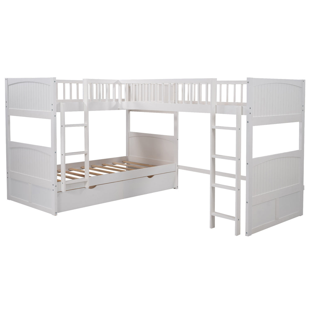 Homeroots White Twin Size Bunk Bed With Attached Loft Bed And Drawers  Manufactured Wood And Solid Wood 403999