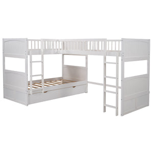 Homeroots White Twin Size Bunk Bed With Attached Loft Bed And Drawers  Manufactured Wood And Solid Wood 403999