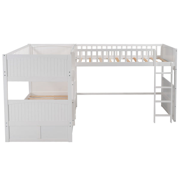 Homeroots White Twin Size Bunk Bed With Attached Loft Bed And Drawers  Manufactured Wood And Solid Wood 403999