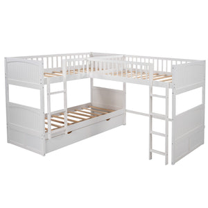 Homeroots White Twin Size Bunk Bed With Attached Loft Bed And Drawers  Manufactured Wood And Solid Wood 403999