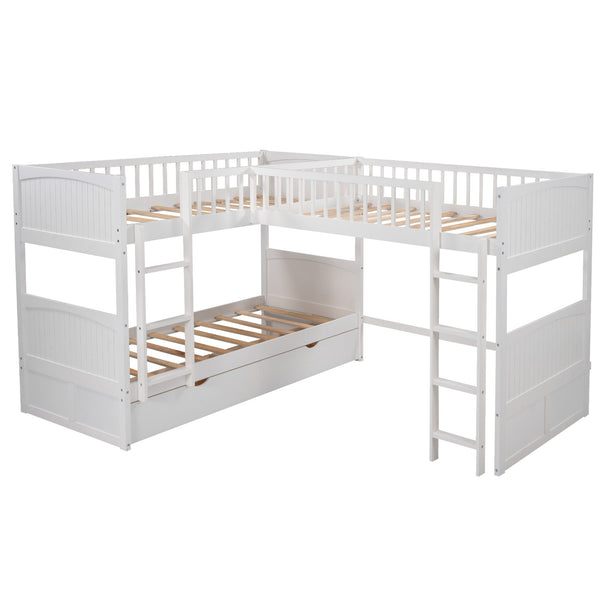 Homeroots White Twin Size Bunk Bed With Attached Loft Bed And Drawers  Manufactured Wood And Solid Wood 403999