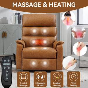 English Elm Dual Motor Power Lift Recliner with Massage Heat and 180 Degree Brown Lounge Chair Yellow Brown W1803S00061