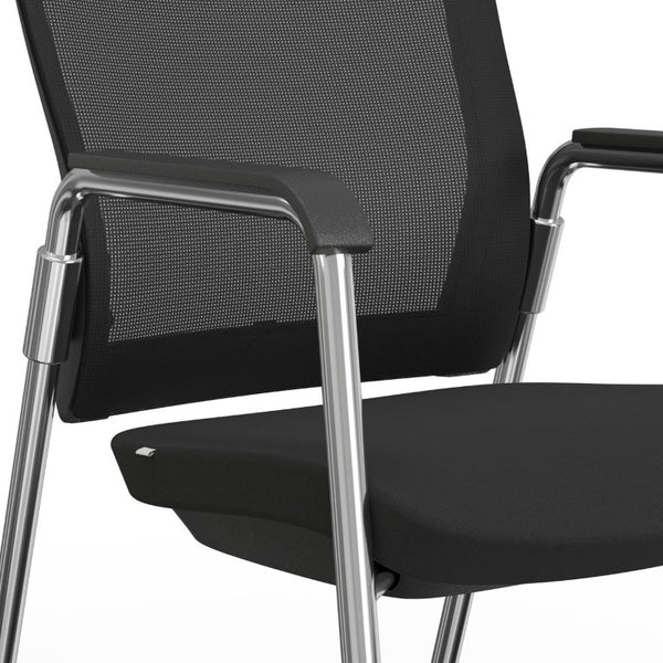 EuroStyle Oroblanco Mesh Back Visitor Chair Set Stackable Foam Seat with Chromed Steel Legs Black/Chrome 403B