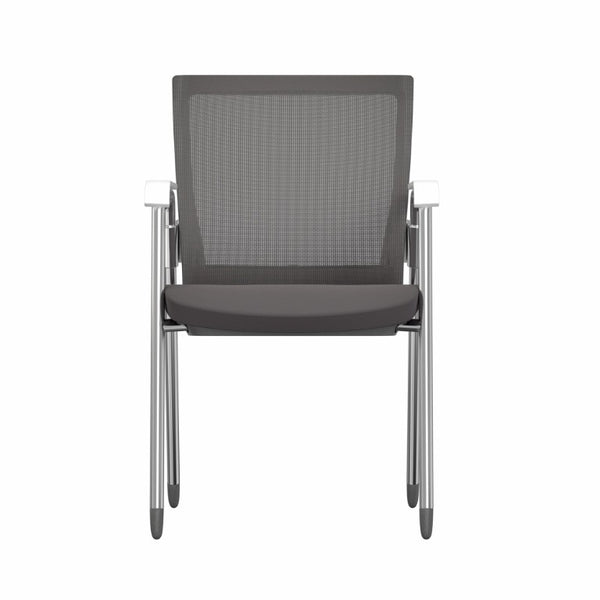 EuroStyle Oroblanco Mesh Back Visitor Chair Set Stackable Foam Seat with Chromed Steel Legs Gray/Chrome 403W
