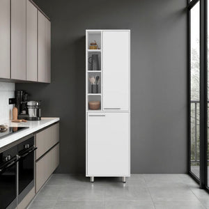 English Elm Kitchen Tall Pantry 80.3" H White Engineered Wood, 9 Shelves, 2 Drawers, Slim Freestanding Storage B097P395877