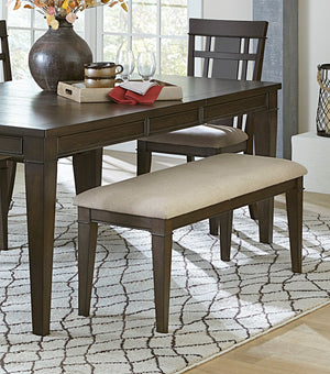 English Elm Dark Brown 48-inch Makah Bench with Beige Upholstered Seat, Oak Veneer, Craftsman Style Dining Accent Chairternative B011P196948