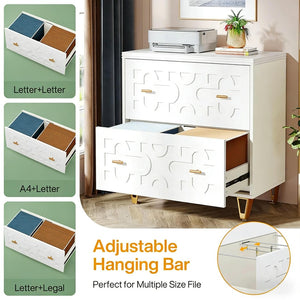 English Elm Multi-functional Nordic Filing Cabinet White Two Drawer Gold Handle Home Office Storage T3971P449298