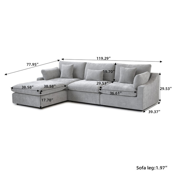 English Elm Sky Cloud Slope Sectional Sofa - Modern L-Shaped 4-Seater In Light Gray Linen For Versatile Comfort B341S00030-GIGA