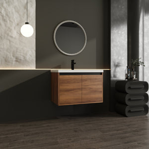 English Elm Levistar 30-Inch Brown Bathroom Vanity With Resin Sink – Stylish Storage For Small Spaces & Easy Assembly W1972P165046
