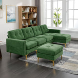 English Elm 110" L-Shape Convertible Sectional Sofa Couch With Movable Ottoman For Living Room, Apartment, Office, Green