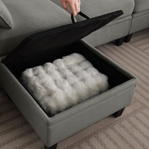 English Elm 102 Inch Linen Modular Sectional Sofa with Hidden Storage and Cloud Cushion Comfort Dark Grey W1099S00213