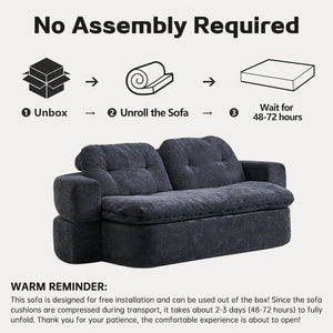 English Elm Modern Curved Floor Sofa Bed with 2 Pillows, No Assembly, High-Density Foam, Foldable Quilt Storage Brown Grey W3565P371224