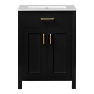 English Elm 24"Bathroom Luxurious Space-Saving Vanity with Ceramic Sink, Solid Wood Frame, Soft-Close Doors and Storage Black N729P183716B