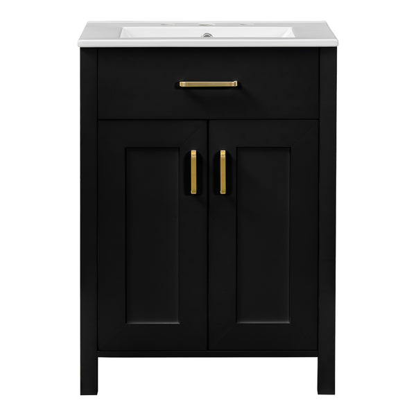 English Elm 24"Bathroom Luxurious Space-Saving Vanity with Ceramic Sink, Solid Wood Frame, Soft-Close Doors and Storage Black N729P183716B