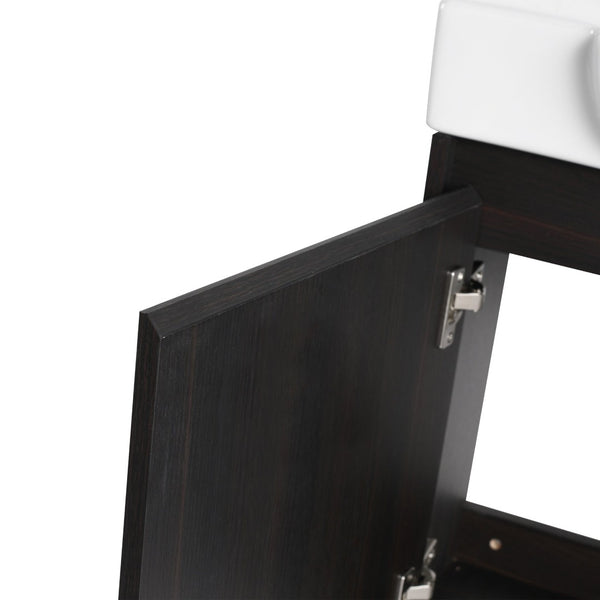 English Elm 24'' Floating Wall Mounted Bathroom Vanity with Ceramic Sink and Soft Close Cabinet Dark Oak W999P426634
