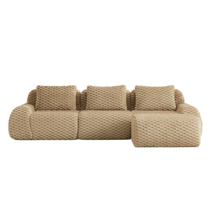 English Elm 114" Modular L-shaped Sectional Flannelette Sofa with Ottoman for Spacious Living Rooms Light Camel W714S01512