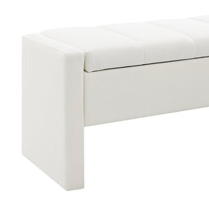 English Elm Modern Linen Upholstered Storage Bench Tufted Seat Organizer for Bedroom Entryway Beige W2671P429582