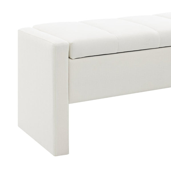 English Elm Modern Linen Upholstered Storage Bench Tufted Seat Organizer for Bedroom Entryway Beige W2671P429582