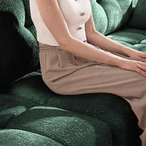 English Elm Three-Seater Sofa Set With Ottoman & Pillows - Elegant Green Chenille, Solid Wood, High-Resilience Comfort W714S01161-GIGA