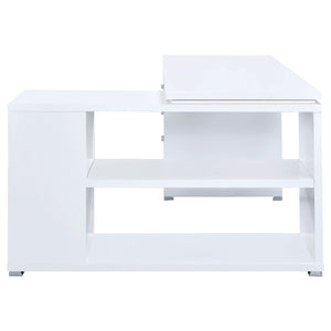 English Elm 1pc L-Shape Desk 60" Home Office Workstation with Three Drawers, Built-In File Cabinet, Shelves White 64.76 L x 26.97 W x 10.43 H B011P361977
