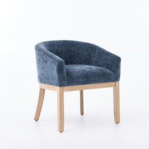 English Elm Mid Century Barrel Accent Chair Chenille Upholstery Rubberwood Legs Dining Room Blue W1143P449337