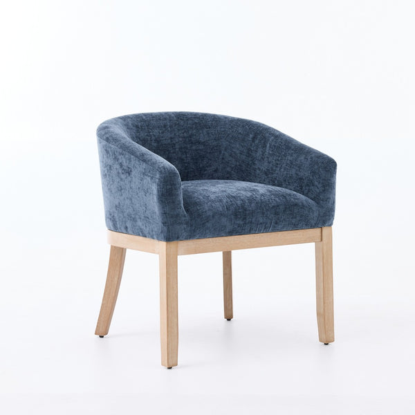 English Elm Mid Century Barrel Accent Chair Chenille Upholstery Rubberwood Legs Dining Room Blue W1143P449337