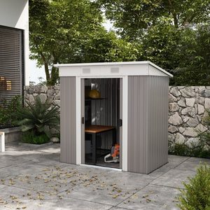 English Elm Outsunny Galvanized Steel Lean to Shed with Sliding Doors and Vented Backyard Storage W2225P174117