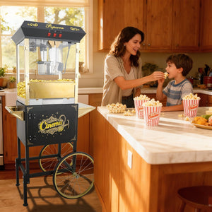 English Elm 16oz Commercial Popcorn Machine with Steel Cart Tempered Glass and 3 Switch Panel W2841P337588